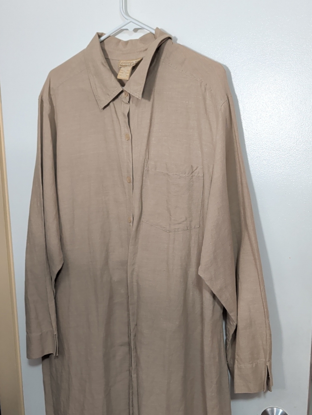 Cotton Ginny Plus Light Taupe Long Button-Up Shirt Dress 26"